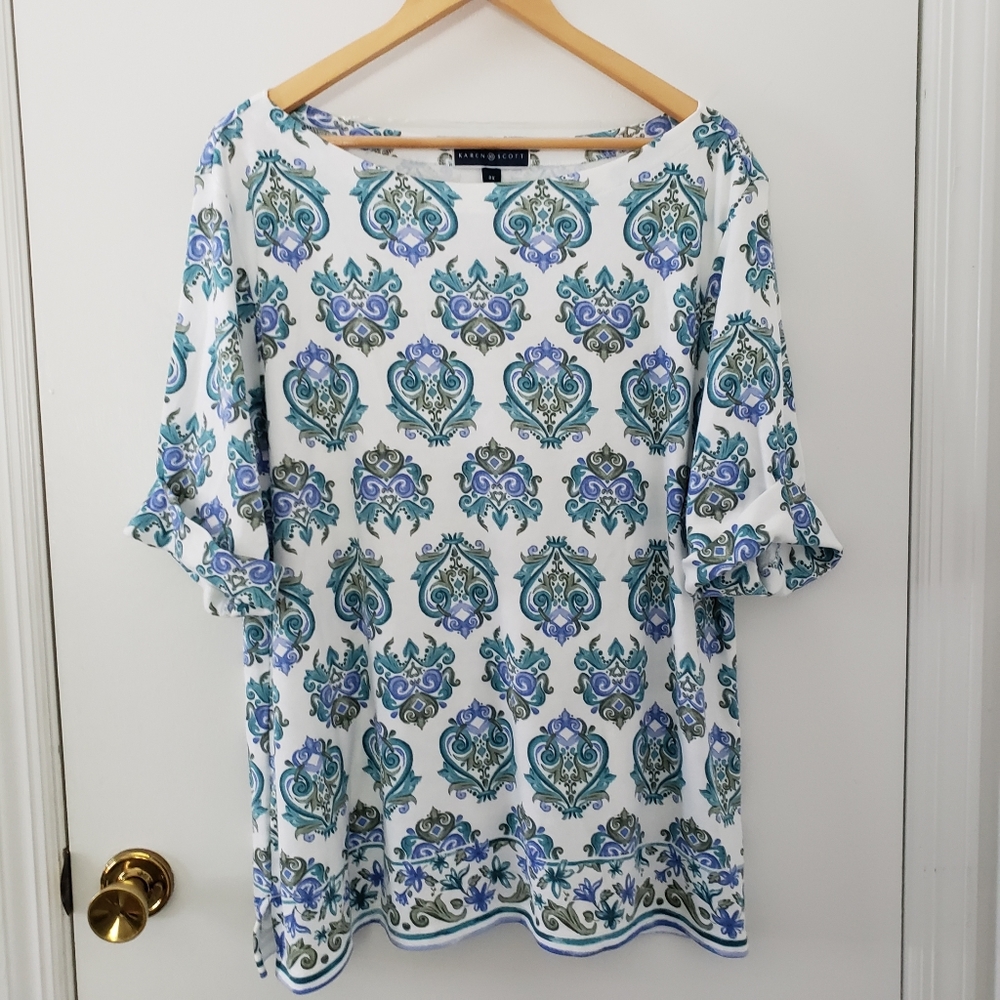 Karen Scott || Boatneck Olive Sprig Top - Picture 1 of 6